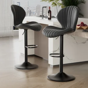 2pcs Bar Chair, 360° Rotating, Adjustable Height, Artificial Leather Upholstered