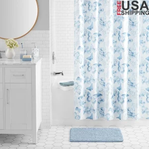 17 Piece Butterfly Shower Curtain Bathroom Set Rug Dispenser Soap Dish Toothbrush Holder