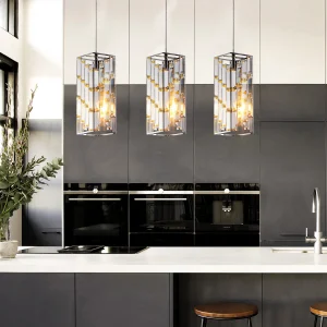 Modern Crystal Pendant Light - 3 Pack, Chrome Finish