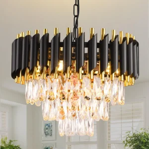 Black and Gold Pendant Light Fixture 3 Tiers Crystal Chandeliers