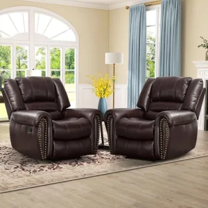 2-Piece Recliner Chair Set, Classic Manual Recliners with Comfortable Arms and Back