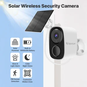2K Solar Security Cameras Wireless Outdoor Battery PIR Motion Alarm Cloud Storage Two Way Audio