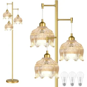 Vintage Floor Lamps 3 Light Gold, Glass Lamp shape Flower