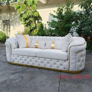 Luxury Chesterfield Sectional Sofa Set with Cloth Buttons and Fabric Modular Couch