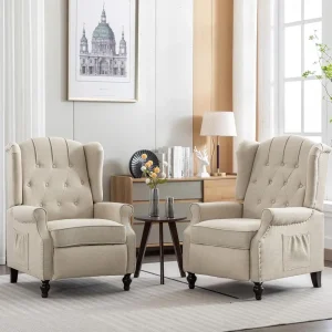 2-Piece Reclining Accent Chair Set with Heat Massage and Side Pockets