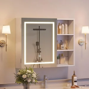 32" W x 24" H Wall Mounted Medicine Storage Cabinet, Mirror with Lights & Storage