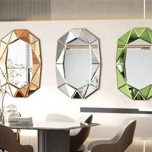 Stylish Irregular Silver Glass Wall Mirror with Beveled Diamond Edge