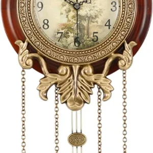 9-inch Retro Wood Wall Clock with Swinging Pendulum, Victorian Style