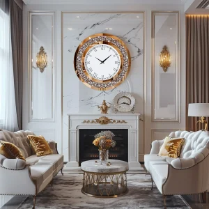 Round Mirror ,24inch Crystal Sparkle Twinkle Bling Crush Diamond Large Mirrored Clock